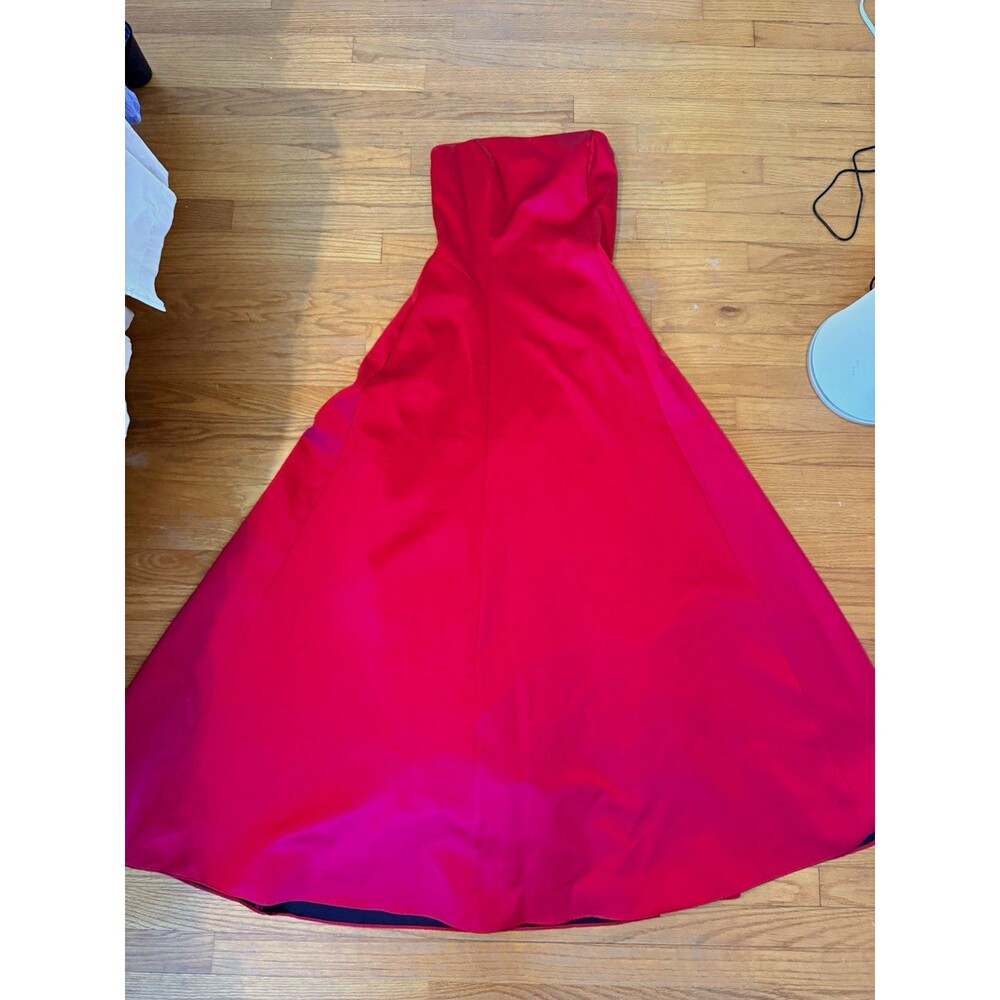 Cache Red Satin Strapless A-Line Maxi Long Formal Dress Size 8 Regular